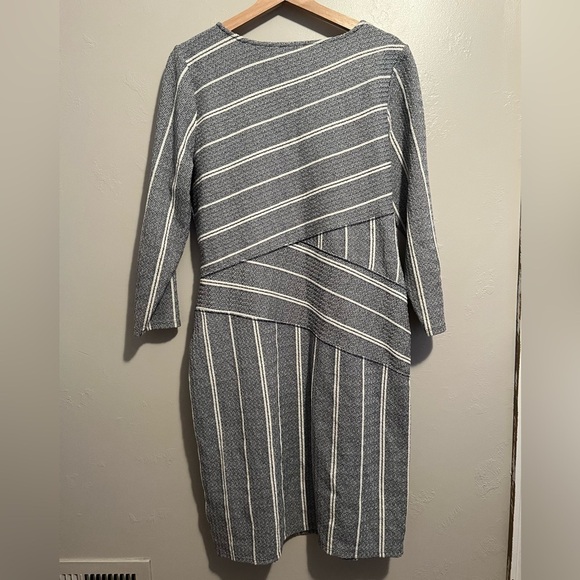 Anthropologie Maeve Striped‎ V-neck Surplice 3/4 Sleeve Cotton Blend Dress - Picture 10 of 13